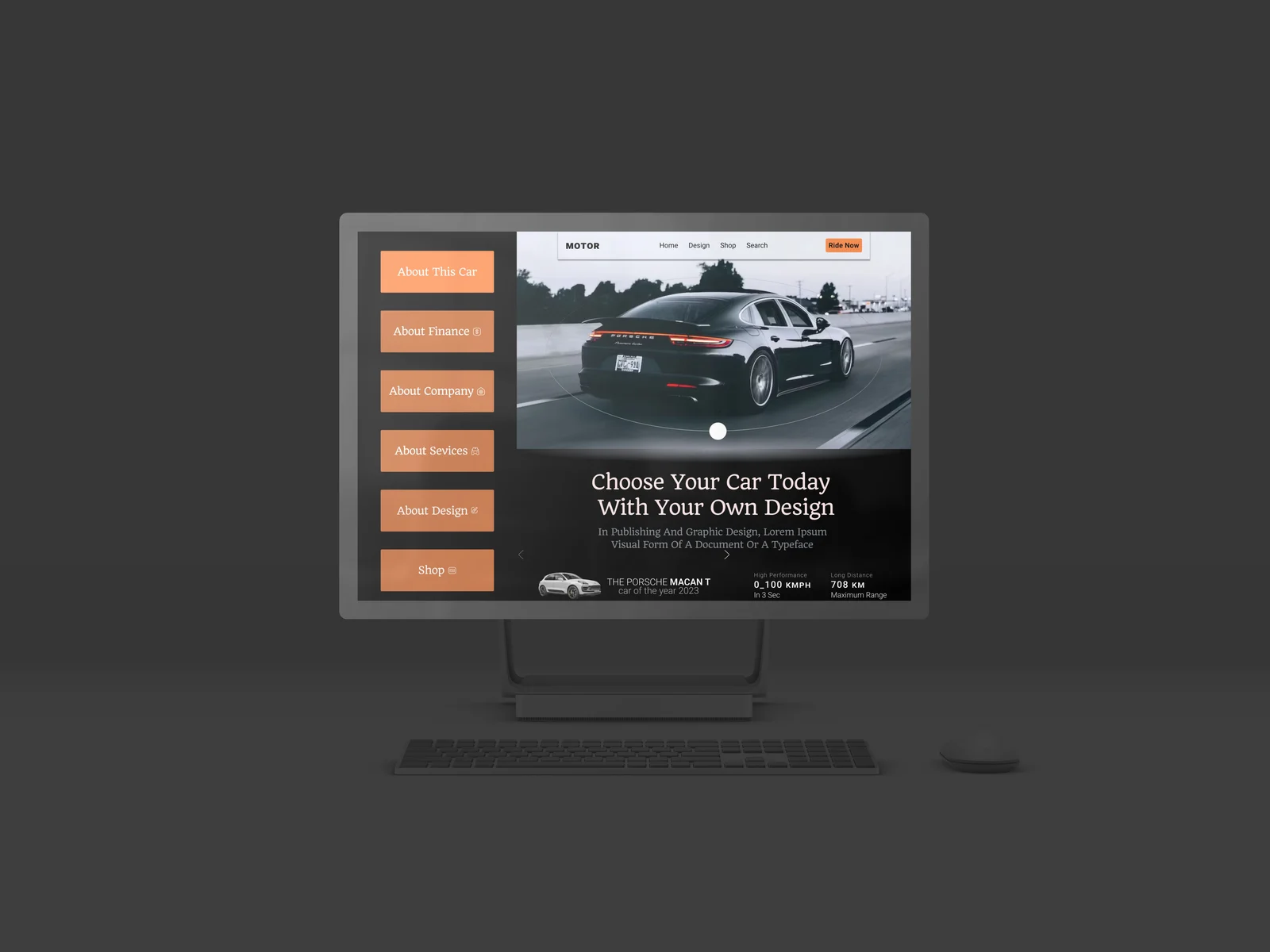 A wider desktop mockup of the car-discovery concept.