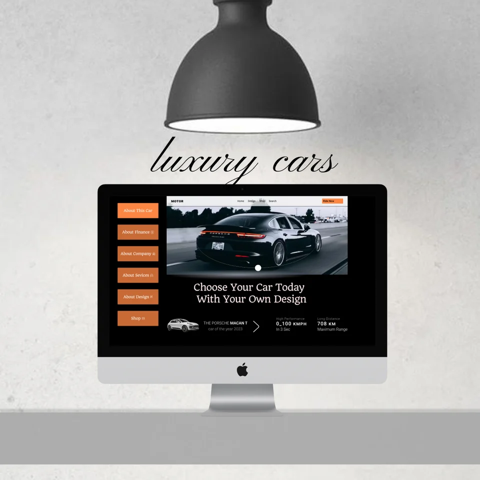 Luxury car website interface with orange navigation