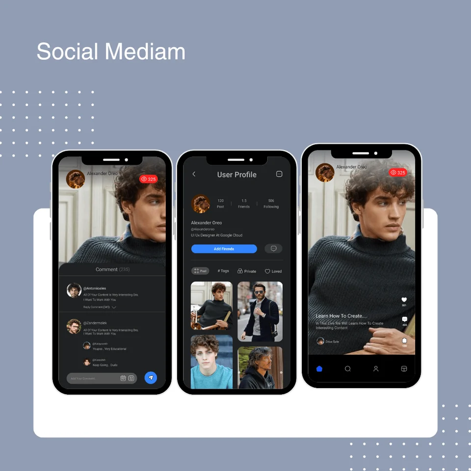 Dark social profile and post mobile interfaces