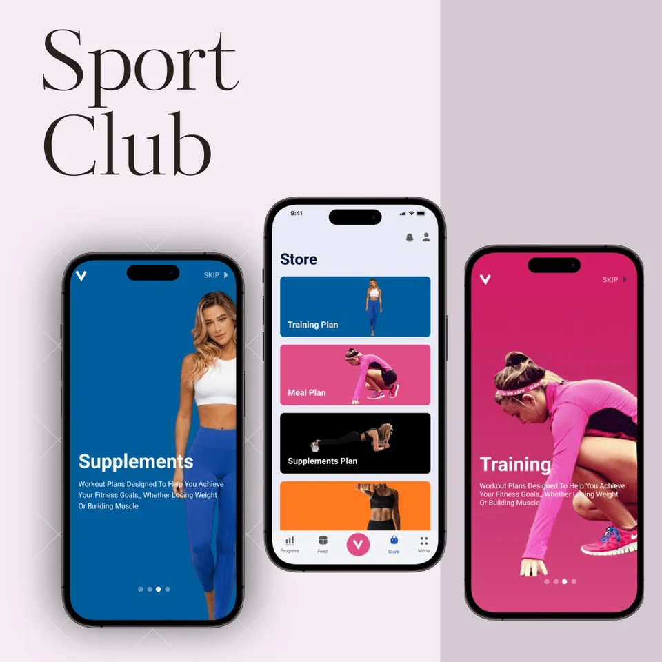 Sport Club training and store mobile screens