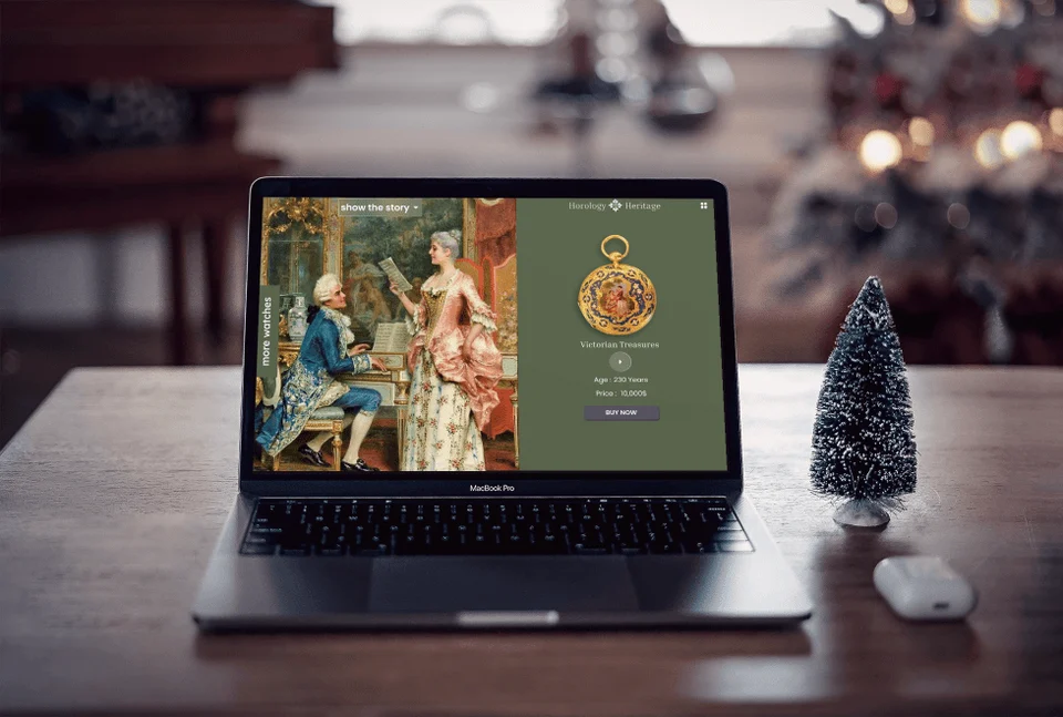 An alternate laptop presentation of the featured-watch design.